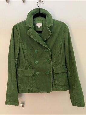LOFT Green Corduroy Double-Breasted Pea Coat